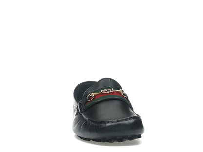Gucci Ayrton Webbing-Trimmed Horsebit Leather Driver Loafers Black