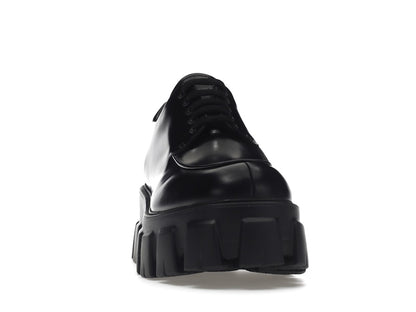 Prada Monolith 55mm Lace Up Loafer Black Brushed Leather