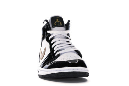 Jordan 1 Mid Patent Black White Gold