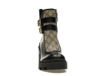 Gucci Buckles Ankle Boots Black Beige (Women's)