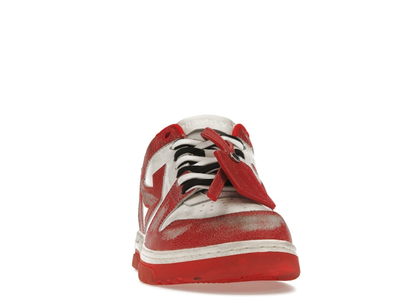 OFF-WHITE Out Of Office OOO Low Tops Red White Vintage Distressed Leather