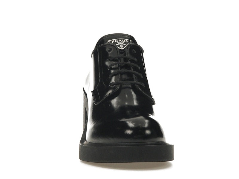 Prada Lace Up 85mm Heels Black Brushed Leather