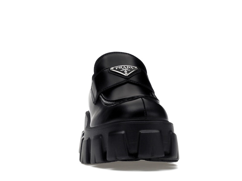 Prada Monolith 55mm Loafer Black Brushed Leather