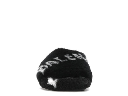 Balenciaga Furry Slide Fake Fur Logo Allover Black White