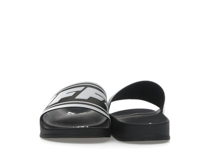 OFF-WHITE Embossed Logo Pool Slides Black White (Women's)