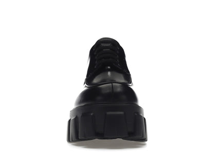 Prada Monolith 55mm Lace Up Loafer Black Brushed Leather