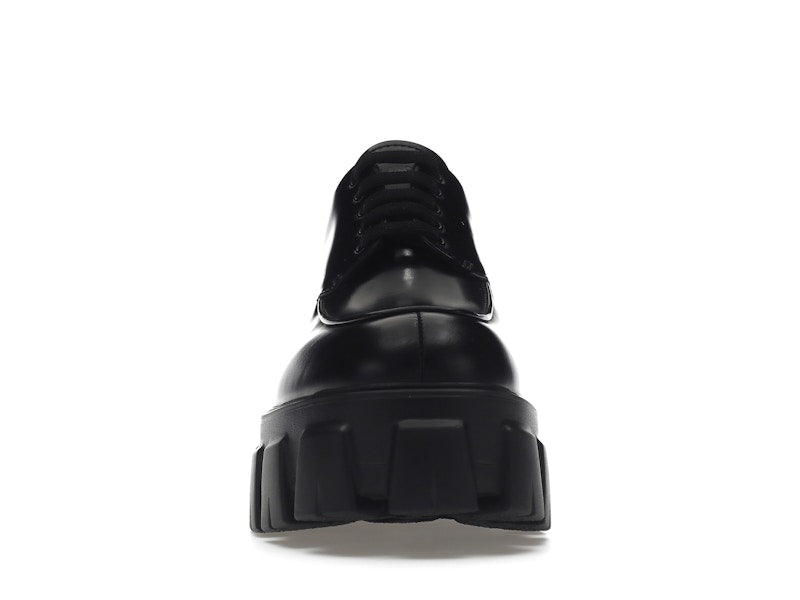 Prada Monolith 55mm Lace Up Loafer Black Brushed Leather