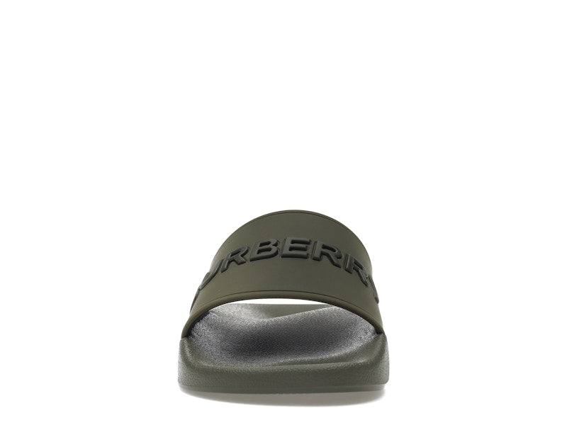Burberry Embossed Logo Slides Dark Fern Green Black
