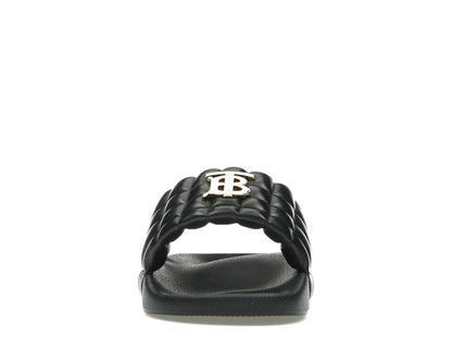 Burberry Monogram Motif Quilted Lambskin Slides Black Gold-tone