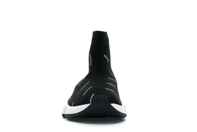 Balenciaga Speed Trainer Logo Print Black White (Women's)