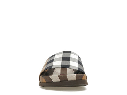 Burberry Check Cotton Slides Birch Brown