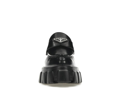 Prada Monolith 55mm Pointy Loafer Black Brushed Leather