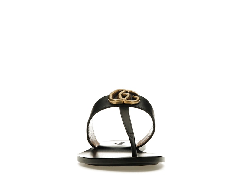 Gucci Double G Thong Sandal Black Leather
