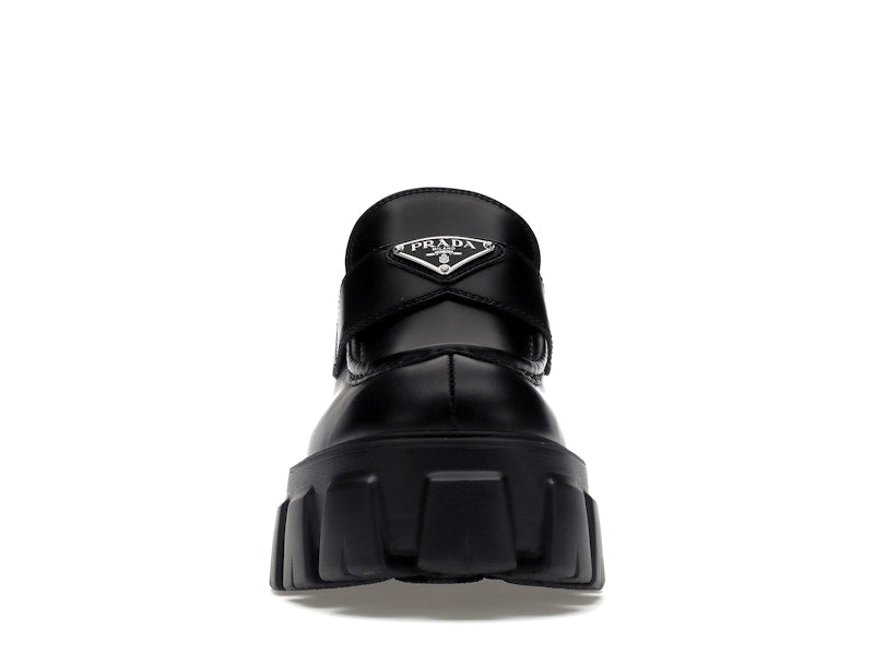 Prada Monolith 55mm Loafer Black Brushed Leather