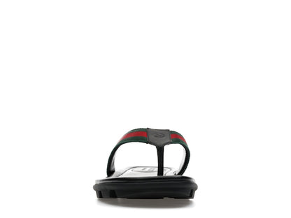 Gucci Web and Leather Thong Sandal Black Leather