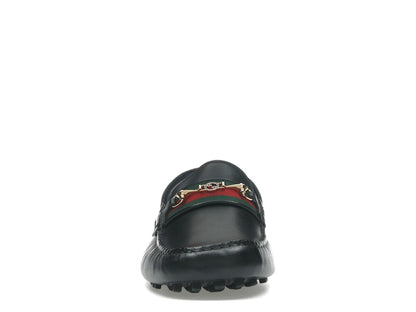 Gucci Ayrton Webbing-Trimmed Horsebit Leather Driver Loafers Black