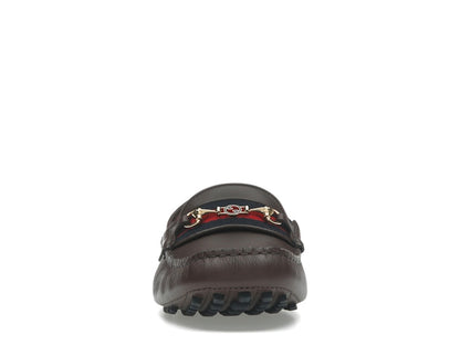 Gucci Ayrton Webbing-Trimmed Horsebit Leather Driver Loafers Brown