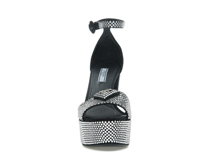 Prada 135mm Crystal Platform Sandals Black Satin