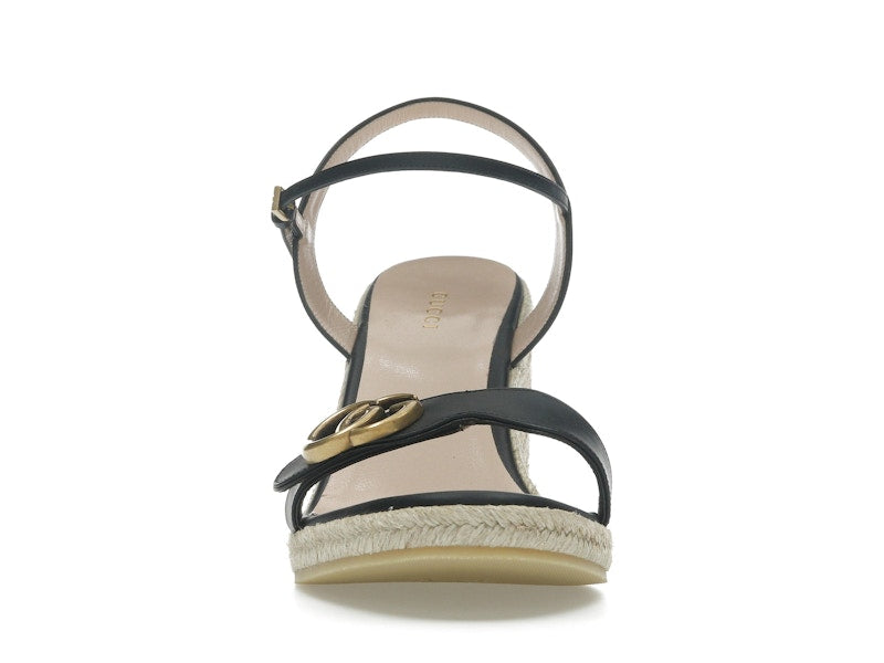 Gucci Double G 95mm Platform Espadrille Black Leather