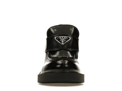 Prada Chocolate High-Heeled 85mm Loafers Black Brushed Leather