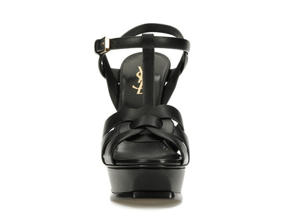 Saint Laurent Tribute Platform Sandal Heels Black Leather