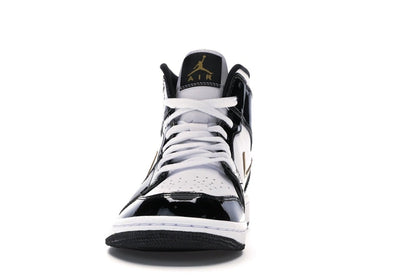 Jordan 1 Mid Patent Black White Gold