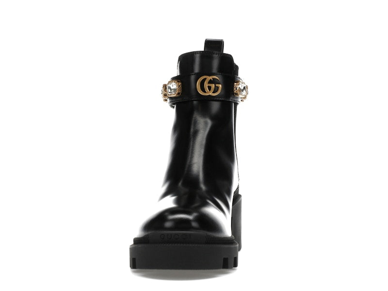 Gucci Crystal Belt 60mm Ankle Boot Black Leather