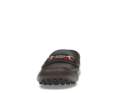 Gucci Ayrton Webbing-Trimmed Horsebit Leather Driver Loafers Brown