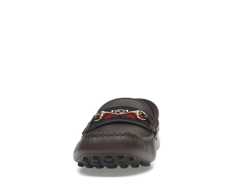Gucci Ayrton Webbing-Trimmed Horsebit Leather Driver Loafers Brown