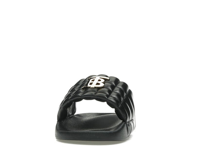 Burberry Monogram Motif Quilted Lambskin Slides Black Gold-tone