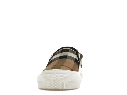 Burberry Slip On Sneakers Exaggerated Check Birch Brown White
