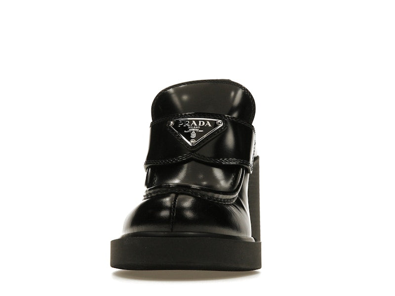 Prada Chocolate High-Heeled 85mm Loafers Black Brushed Leather