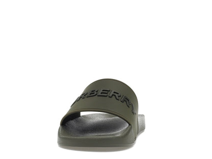 Burberry Embossed Logo Slides Dark Fern Green Black