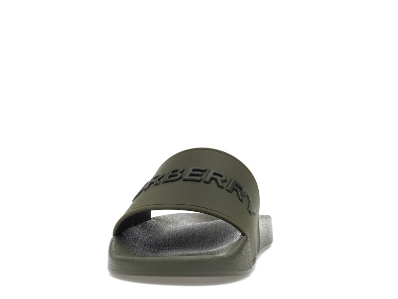Burberry Embossed Logo Slides Dark Fern Green Black
