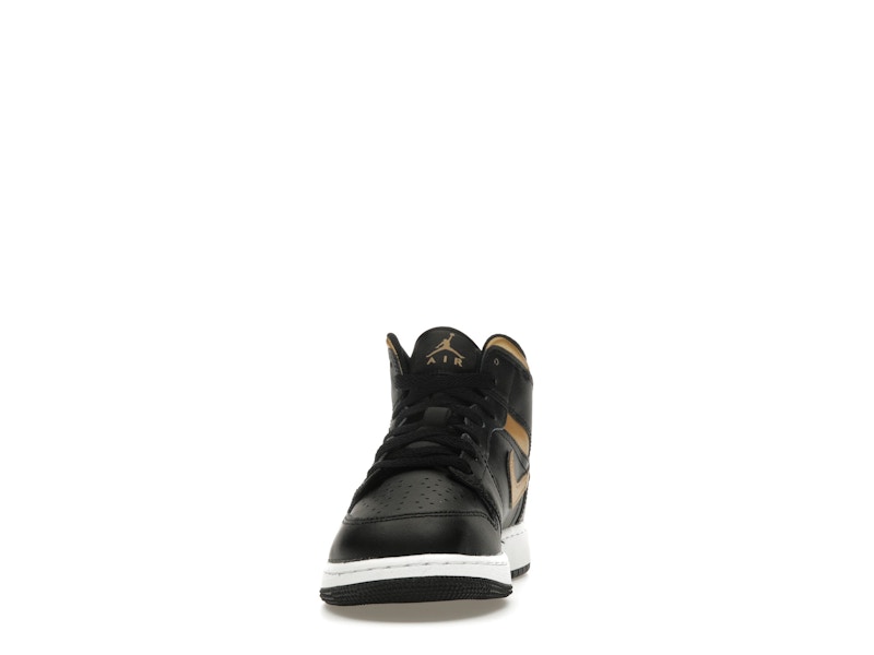 Jordan 1 Mid Black Metallic Gold Swoosh (GS)