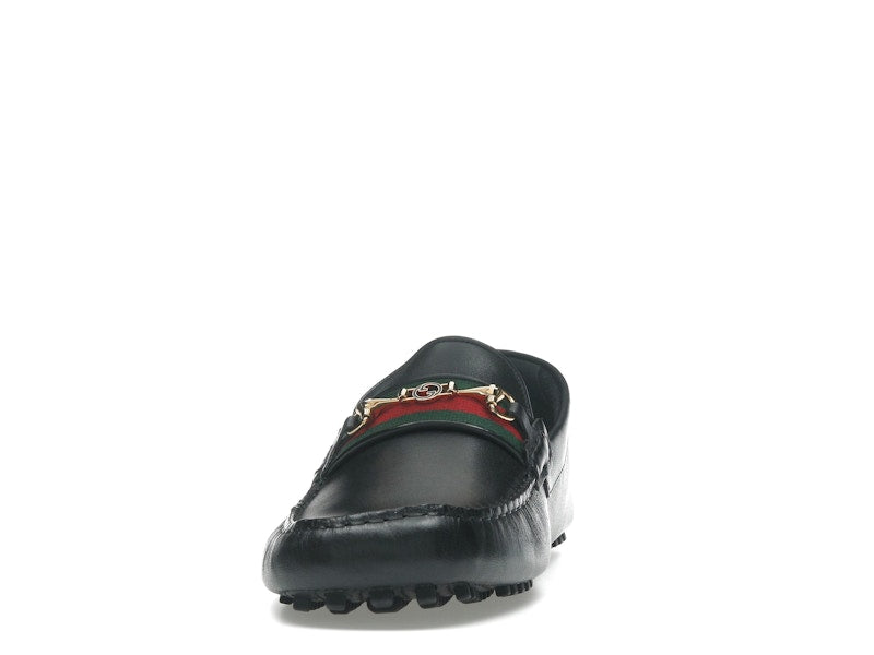 Gucci Ayrton Webbing-Trimmed Horsebit Leather Driver Loafers Black
