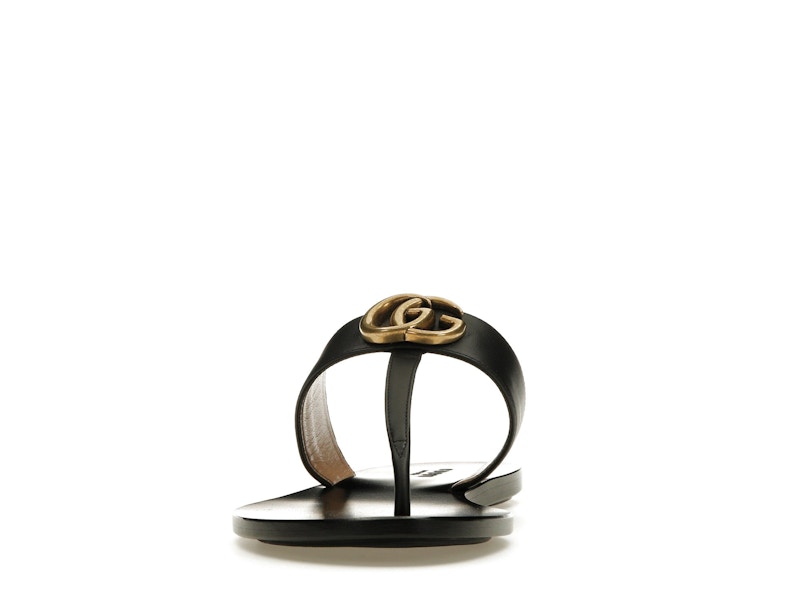 Gucci Double G Thong Sandal Black Leather