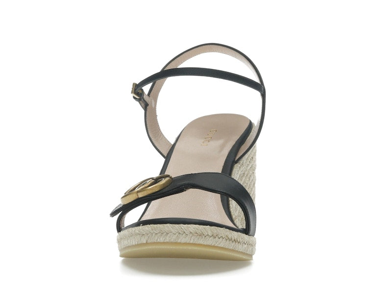 Gucci Double G 95mm Platform Espadrille Black Leather