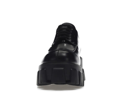 Prada Monolith 55mm Lace Up Loafer Black Brushed Leather