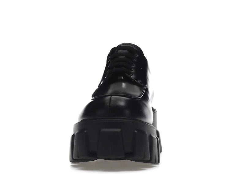 Prada Monolith 55mm Lace Up Loafer Black Brushed Leather
