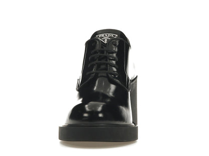 Prada Lace Up 85mm Heels Black Brushed Leather