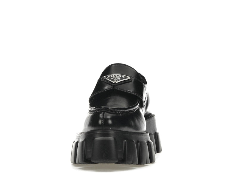 Prada Monolith 55mm Pointy Loafer Black Brushed Leather