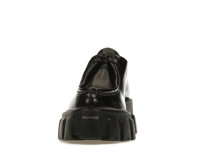 Prada Monolith 55mm Pointy Lace Up Loafer Black Brushed Leather