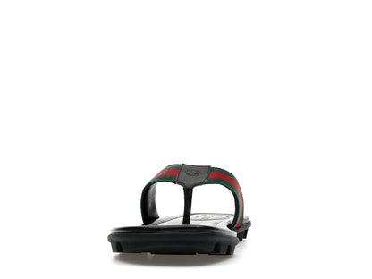 Gucci Web and Leather Thong Sandal Black Leather