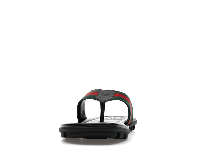 Gucci Web and Leather Thong Sandal Black Leather