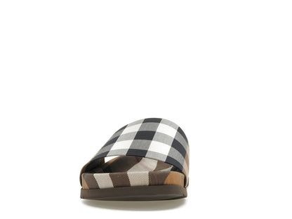 Burberry Check Cotton Slides Birch Brown