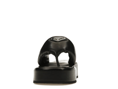 Prada Soft Padded 35mm Thong Wedge Sandals Black Nappa Leather