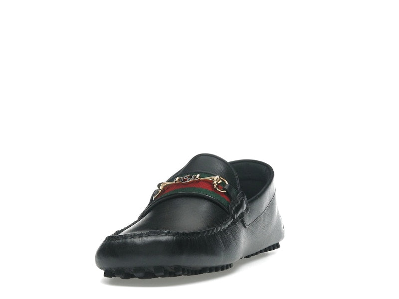 Gucci Ayrton Webbing-Trimmed Horsebit Leather Driver Loafers Black