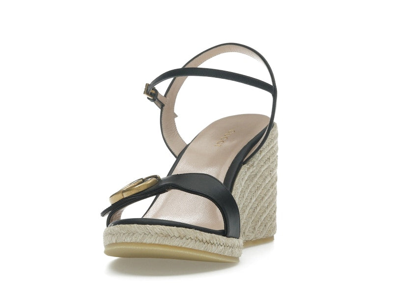 Gucci Double G 95mm Platform Espadrille Black Leather