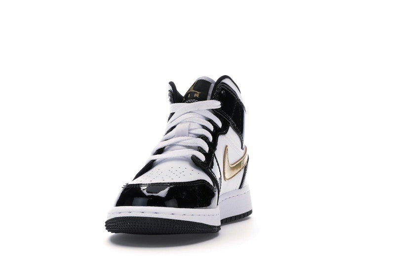 Jordan 1 Mid Patent Black White Gold (GS)